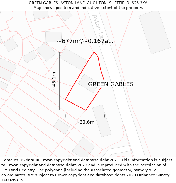 GREEN GABLES, ASTON LANE, AUGHTON, SHEFFIELD, S26 3XA: Plot and title map