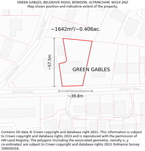 GREEN GABLES, BELGRAVE ROAD, BOWDON, ALTRINCHAM, WA14 2NZ: Plot and title map
