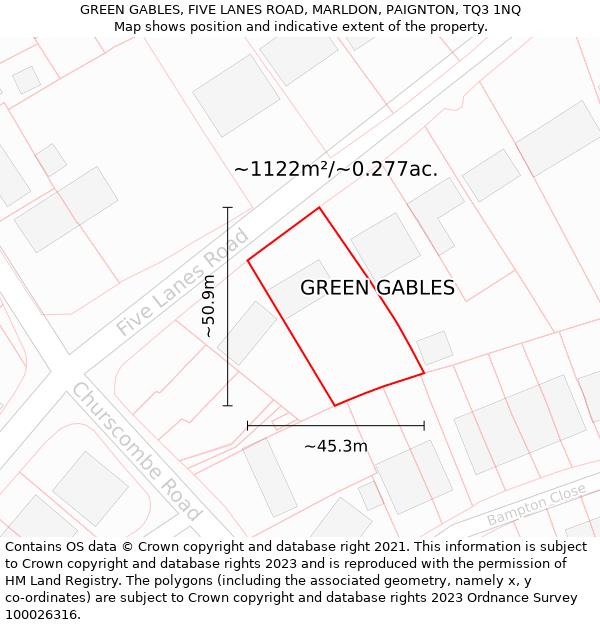 GREEN GABLES, FIVE LANES ROAD, MARLDON, PAIGNTON, TQ3 1NQ: Plot and title map