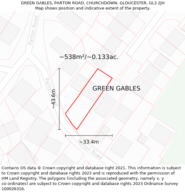 GREEN GABLES, PARTON ROAD, CHURCHDOWN, GLOUCESTER, GL3 2JH: Plot and title map