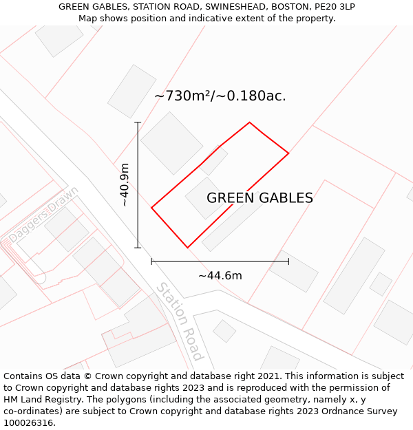 GREEN GABLES, STATION ROAD, SWINESHEAD, BOSTON, PE20 3LP: Plot and title map