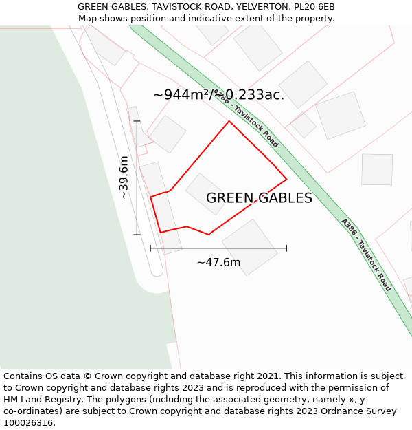 GREEN GABLES, TAVISTOCK ROAD, YELVERTON, PL20 6EB: Plot and title map