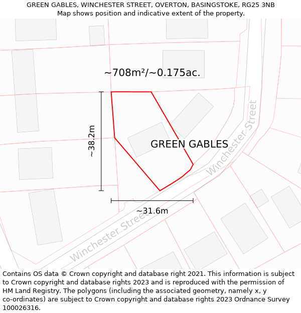 GREEN GABLES, WINCHESTER STREET, OVERTON, BASINGSTOKE, RG25 3NB: Plot and title map