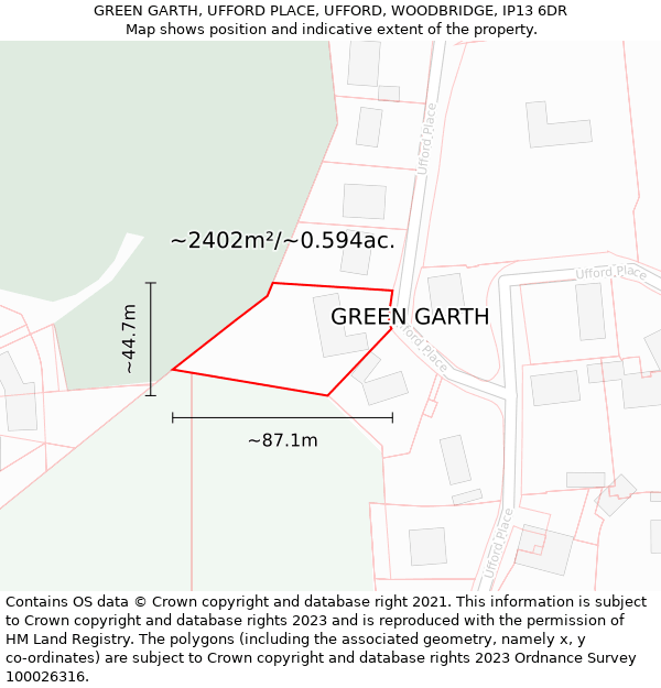 GREEN GARTH, UFFORD PLACE, UFFORD, WOODBRIDGE, IP13 6DR: Plot and title map