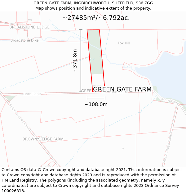 GREEN GATE FARM, INGBIRCHWORTH, SHEFFIELD, S36 7GG: Plot and title map