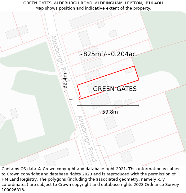 GREEN GATES, ALDEBURGH ROAD, ALDRINGHAM, LEISTON, IP16 4QH: Plot and title map
