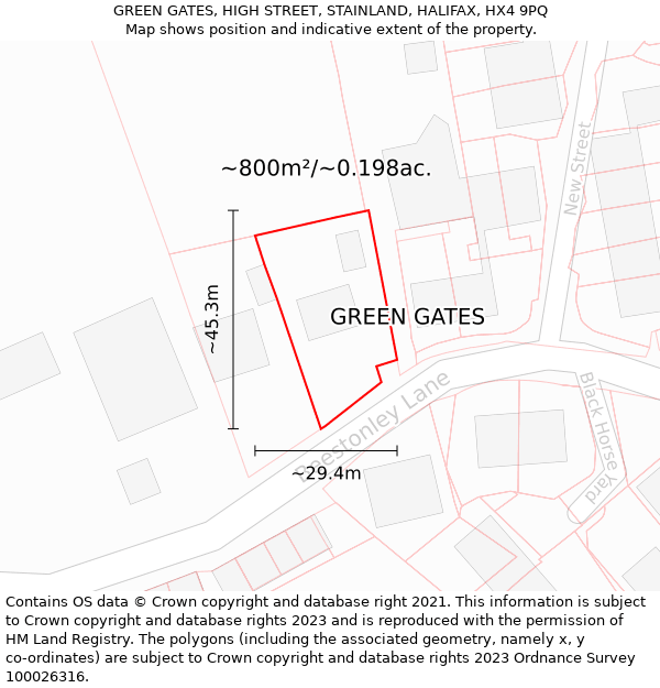 GREEN GATES, HIGH STREET, STAINLAND, HALIFAX, HX4 9PQ: Plot and title map