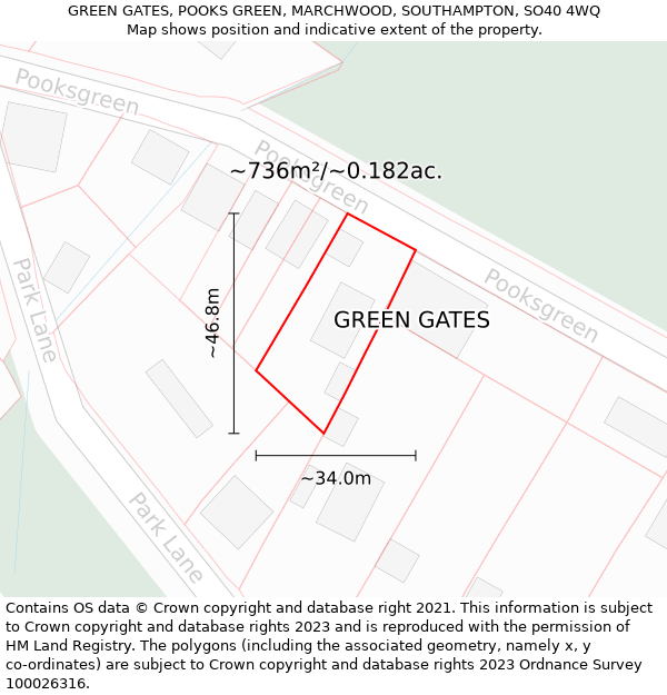 GREEN GATES, POOKS GREEN, MARCHWOOD, SOUTHAMPTON, SO40 4WQ: Plot and title map