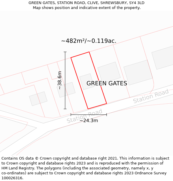 GREEN GATES, STATION ROAD, CLIVE, SHREWSBURY, SY4 3LD: Plot and title map