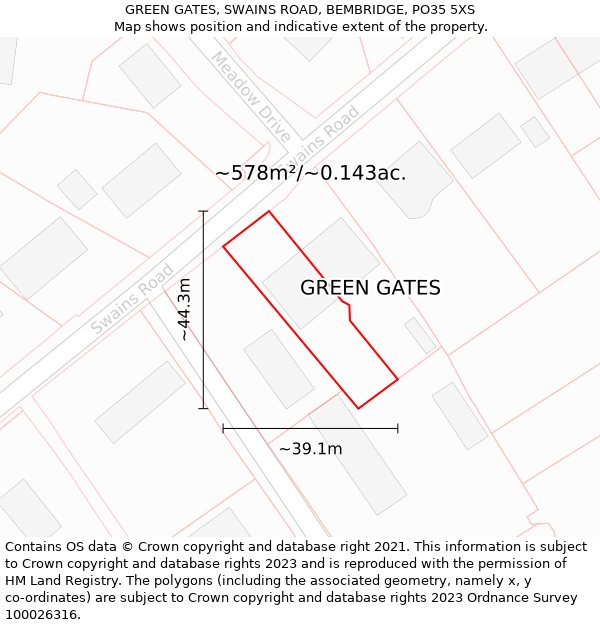GREEN GATES, SWAINS ROAD, BEMBRIDGE, PO35 5XS: Plot and title map