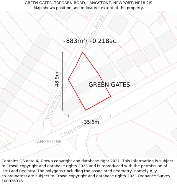 GREEN GATES, TREGARN ROAD, LANGSTONE, NEWPORT, NP18 2JS: Plot and title map