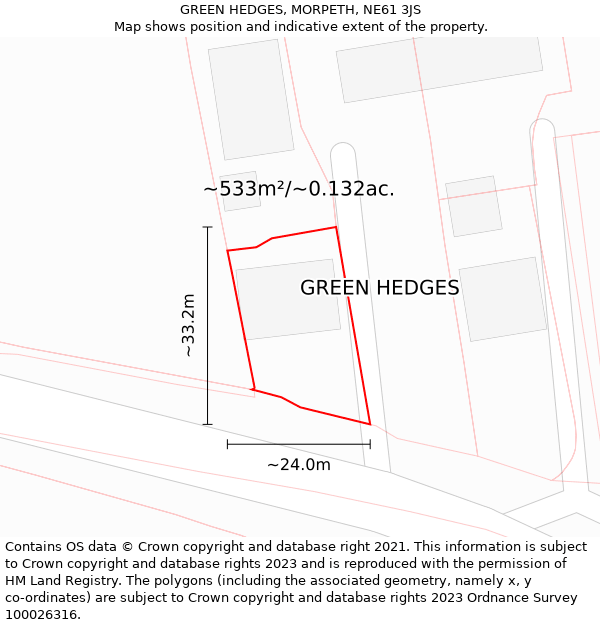 GREEN HEDGES, MORPETH, NE61 3JS: Plot and title map