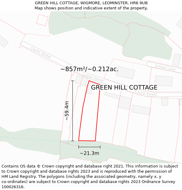 GREEN HILL COTTAGE, WIGMORE, LEOMINSTER, HR6 9UB: Plot and title map