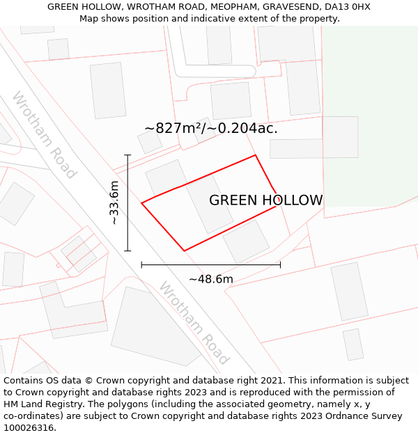 GREEN HOLLOW, WROTHAM ROAD, MEOPHAM, GRAVESEND, DA13 0HX: Plot and title map