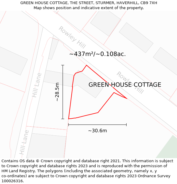 GREEN HOUSE COTTAGE, THE STREET, STURMER, HAVERHILL, CB9 7XH: Plot and title map