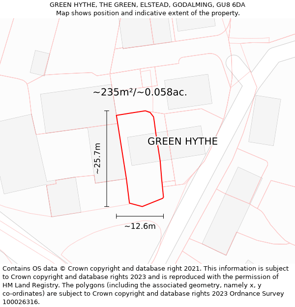 GREEN HYTHE, THE GREEN, ELSTEAD, GODALMING, GU8 6DA: Plot and title map