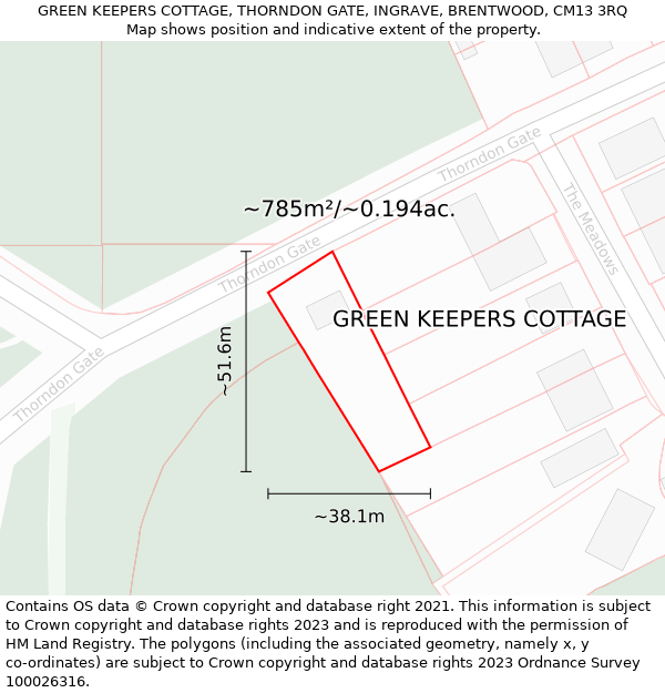 GREEN KEEPERS COTTAGE, THORNDON GATE, INGRAVE, BRENTWOOD, CM13 3RQ: Plot and title map