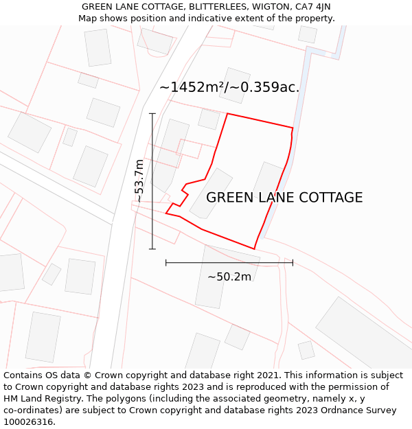 GREEN LANE COTTAGE, BLITTERLEES, WIGTON, CA7 4JN: Plot and title map
