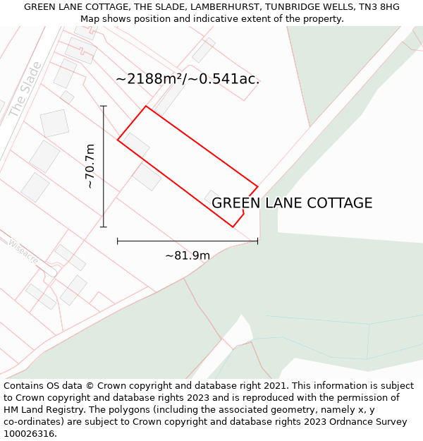 GREEN LANE COTTAGE, THE SLADE, LAMBERHURST, TUNBRIDGE WELLS, TN3 8HG: Plot and title map