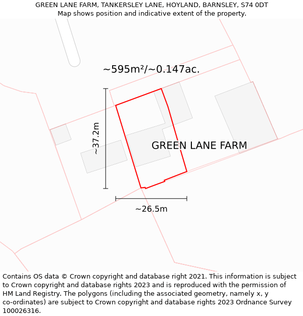 GREEN LANE FARM, TANKERSLEY LANE, HOYLAND, BARNSLEY, S74 0DT: Plot and title map