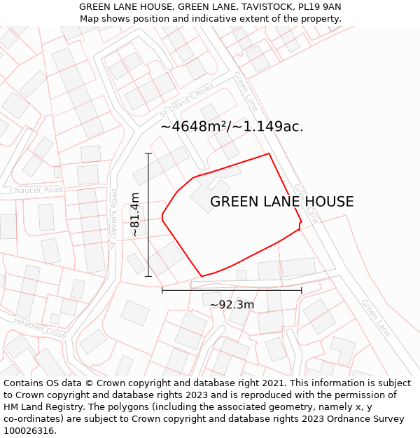 GREEN LANE HOUSE, GREEN LANE, TAVISTOCK, PL19 9AN: Plot and title map
