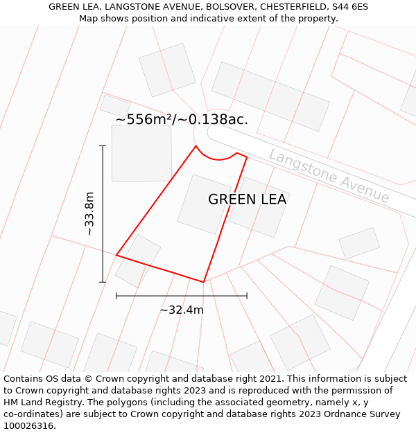 GREEN LEA, LANGSTONE AVENUE, BOLSOVER, CHESTERFIELD, S44 6ES: Plot and title map