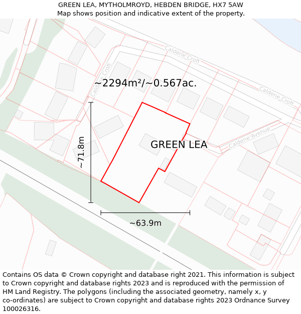 GREEN LEA, MYTHOLMROYD, HEBDEN BRIDGE, HX7 5AW: Plot and title map