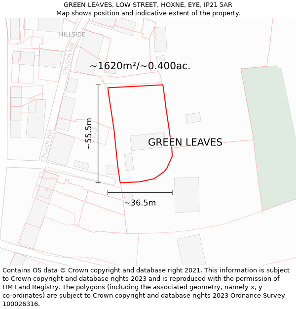GREEN LEAVES, LOW STREET, HOXNE, EYE, IP21 5AR: Plot and title map