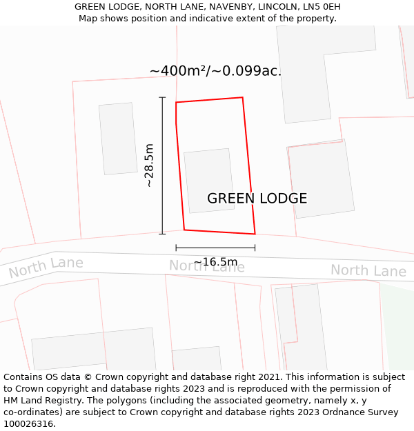 GREEN LODGE, NORTH LANE, NAVENBY, LINCOLN, LN5 0EH: Plot and title map