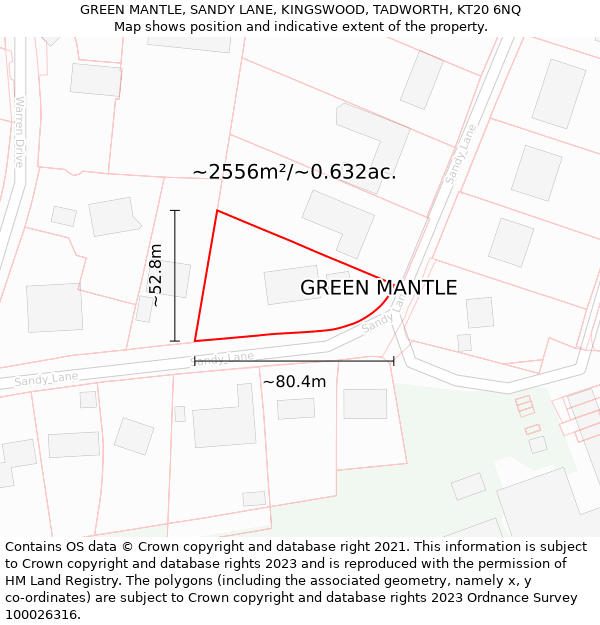 GREEN MANTLE, SANDY LANE, KINGSWOOD, TADWORTH, KT20 6NQ: Plot and title map