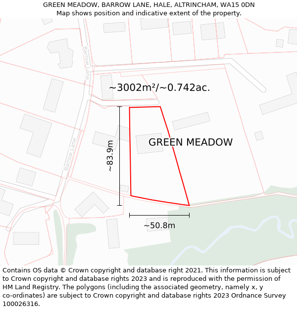 GREEN MEADOW, BARROW LANE, HALE, ALTRINCHAM, WA15 0DN: Plot and title map