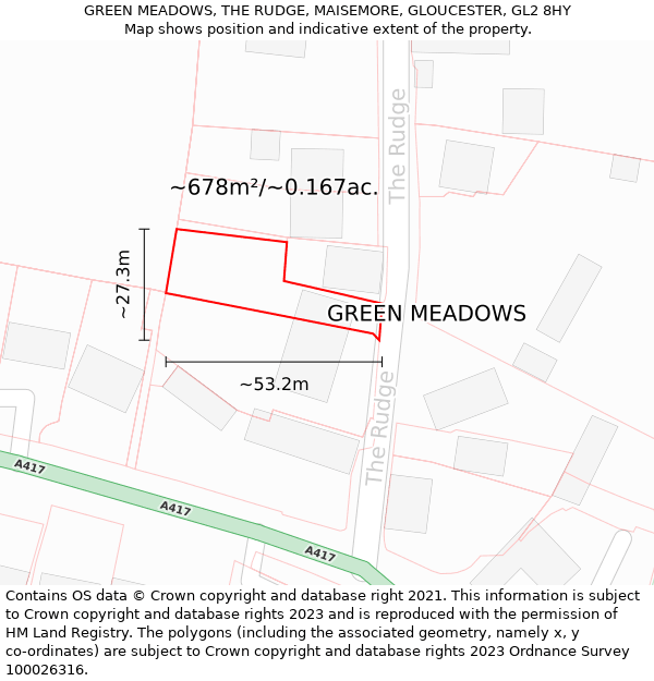 GREEN MEADOWS, THE RUDGE, MAISEMORE, GLOUCESTER, GL2 8HY: Plot and title map