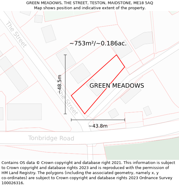 GREEN MEADOWS, THE STREET, TESTON, MAIDSTONE, ME18 5AQ: Plot and title map