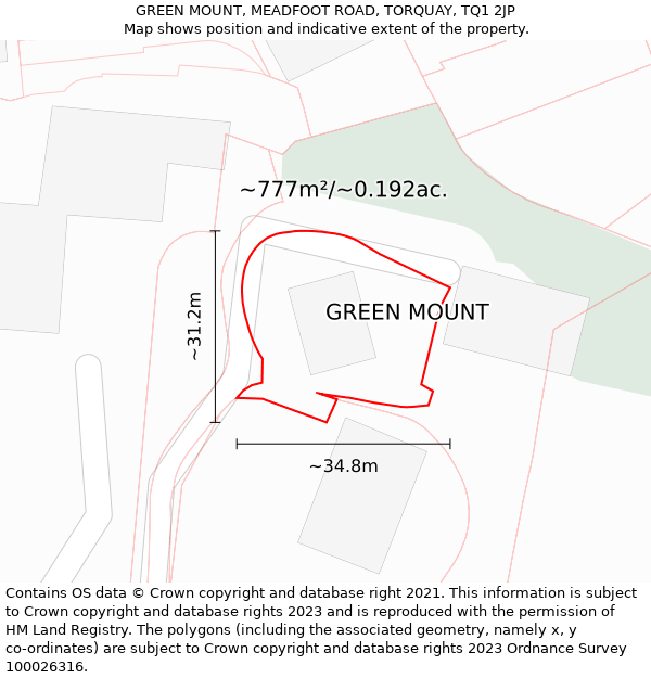 GREEN MOUNT, MEADFOOT ROAD, TORQUAY, TQ1 2JP: Plot and title map