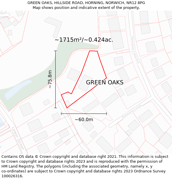 GREEN OAKS, HILLSIDE ROAD, HORNING, NORWICH, NR12 8PG: Plot and title map