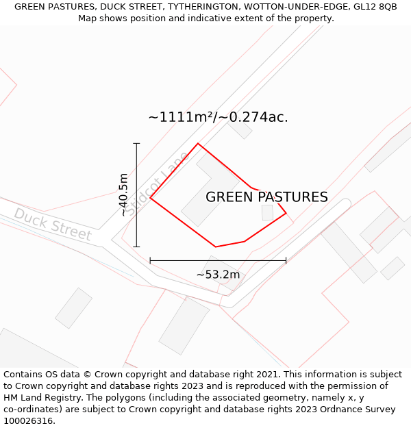 GREEN PASTURES, DUCK STREET, TYTHERINGTON, WOTTON-UNDER-EDGE, GL12 8QB: Plot and title map