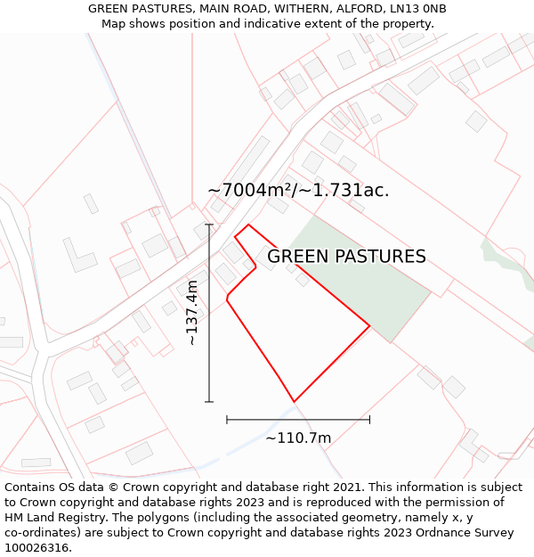 GREEN PASTURES, MAIN ROAD, WITHERN, ALFORD, LN13 0NB: Plot and title map