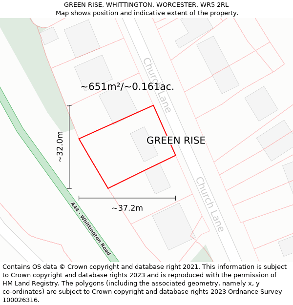 GREEN RISE, WHITTINGTON, WORCESTER, WR5 2RL: Plot and title map