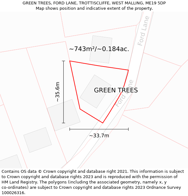 GREEN TREES, FORD LANE, TROTTISCLIFFE, WEST MALLING, ME19 5DP: Plot and title map