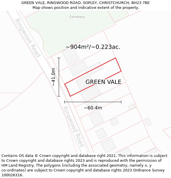 GREEN VALE, RINGWOOD ROAD, SOPLEY, CHRISTCHURCH, BH23 7BE: Plot and title map