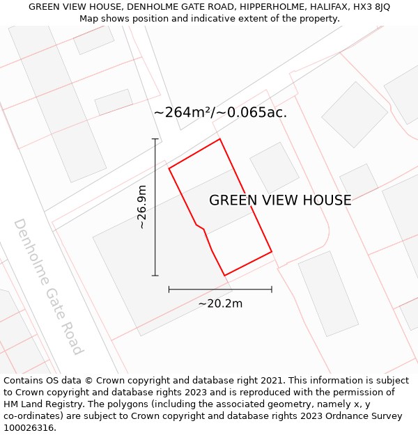 GREEN VIEW HOUSE, DENHOLME GATE ROAD, HIPPERHOLME, HALIFAX, HX3 8JQ: Plot and title map
