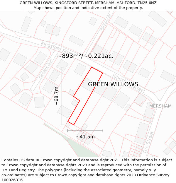 GREEN WILLOWS, KINGSFORD STREET, MERSHAM, ASHFORD, TN25 6NZ: Plot and title map