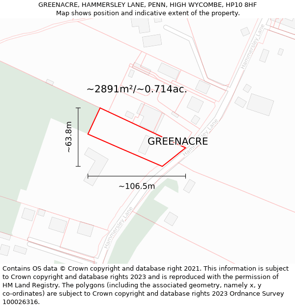 GREENACRE, HAMMERSLEY LANE, PENN, HIGH WYCOMBE, HP10 8HF: Plot and title map