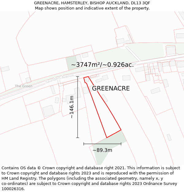 GREENACRE, HAMSTERLEY, BISHOP AUCKLAND, DL13 3QF: Plot and title map