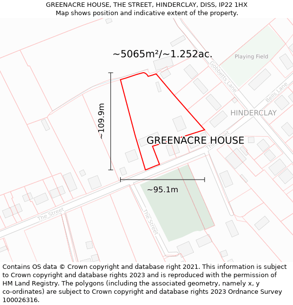 GREENACRE HOUSE, THE STREET, HINDERCLAY, DISS, IP22 1HX: Plot and title map