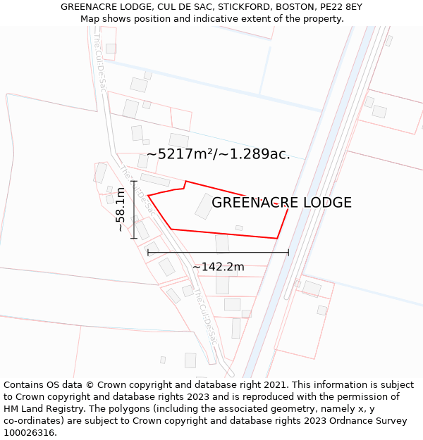 GREENACRE LODGE, CUL DE SAC, STICKFORD, BOSTON, PE22 8EY: Plot and title map