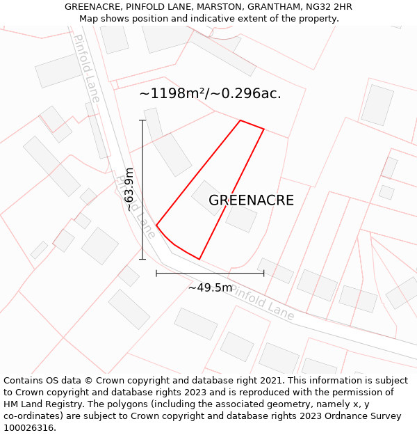 GREENACRE, PINFOLD LANE, MARSTON, GRANTHAM, NG32 2HR: Plot and title map