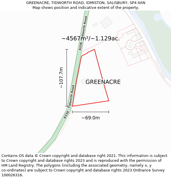 GREENACRE, TIDWORTH ROAD, IDMISTON, SALISBURY, SP4 0AN: Plot and title map