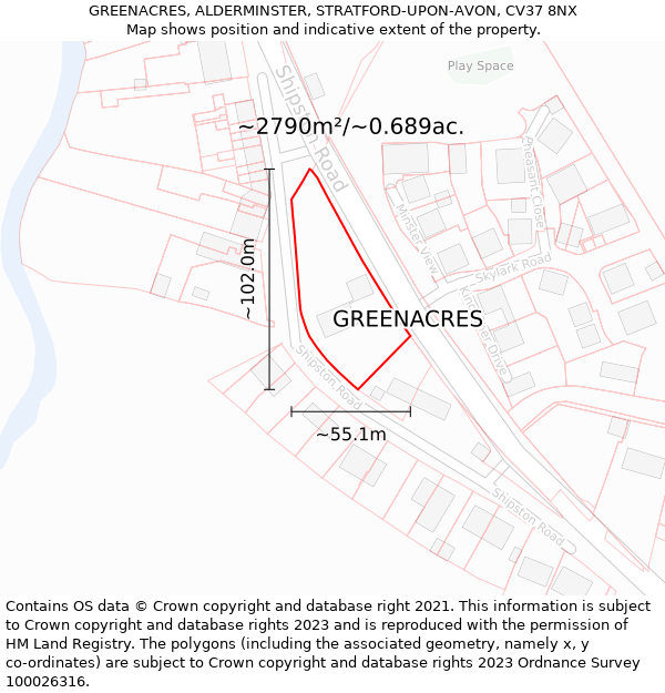 GREENACRES, ALDERMINSTER, STRATFORD-UPON-AVON, CV37 8NX: Plot and title map