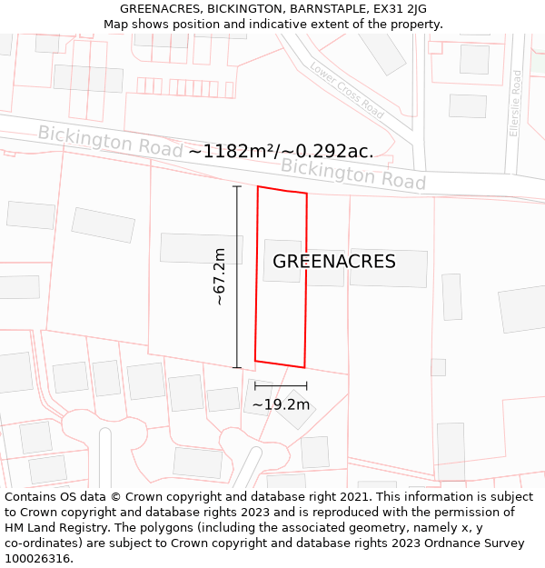 GREENACRES, BICKINGTON, BARNSTAPLE, EX31 2JG: Plot and title map
